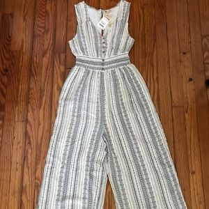 White and Blue Patterned Jumpsuit